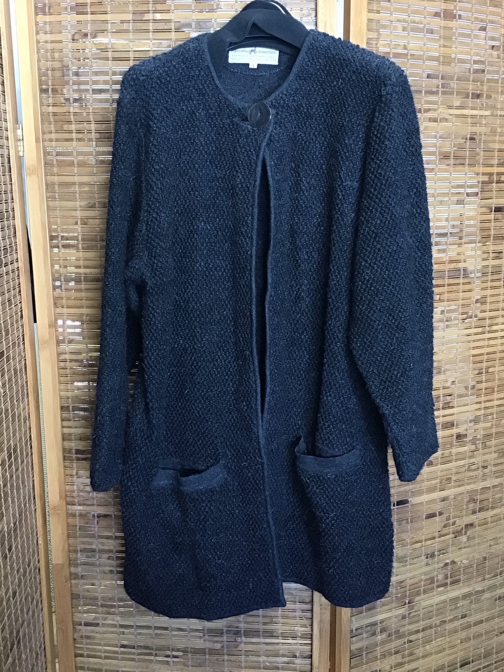 Peruvian Connection Dark Gray, Textured Open Cardigan